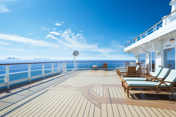 Fototapeta premium Empty open deck on a cruise ship on the sea in a sunny day