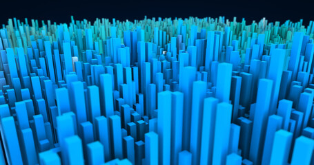 Obraz premium Abstract blue landscape of futuristic rectangles moving waves background