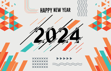 happy new year 2024  Lettering composition of new year vector illustration text design with modern calligraphy and dark background style.