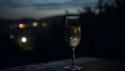 Celebration of nature romance wineglass, champagne, sunset, luxury, relaxation generated by AI