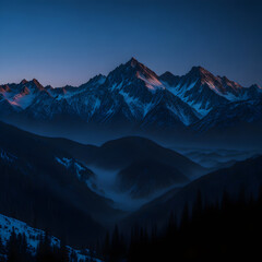 blue hour descends after sunset over the Cascade Mountains
