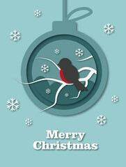 Christmas card, cut paper style. Vector illustration