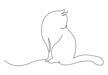 Silhouette of a cat in continuous one line drawing. Isolated on white background vector illustration. Pro vector. 