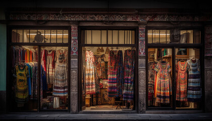 Turkish textile industry showcases multi colored garments in famous souvenir shop generated by AI