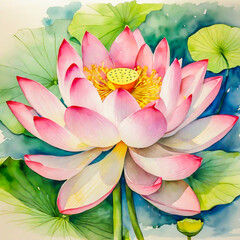 lotus flower watercolor painting.