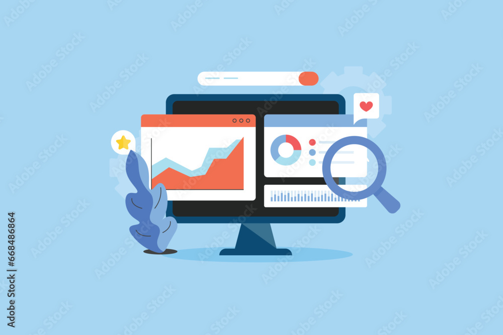 Poster analytics data diagram on dashboard ui interface, business intelligence software, financial investme