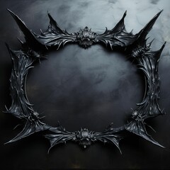 the dark gothic round frame is adorned with spikes and claws - obrazy, fototapety, plakaty