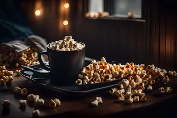 Fotobehang Christmas still life with coffee and popcorn © Minal