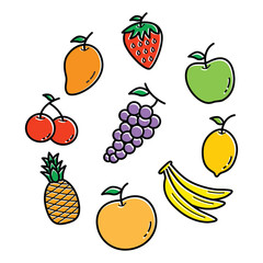 fruit icon. Mango, tomato, pineapple, orange, banana vector illustration