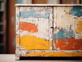 Painted Wooden Cabinet with Brush Strokes Focus