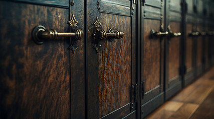 Close-up of Tall Storage Cabinet with Metal Handles