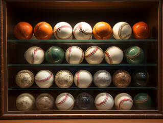 Collection of Baseballs in Cabinet