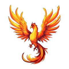 Obraz premium Majestic phoenix rising from the ashes with fiery plumage and wings spread wide sticker design, rebirth.