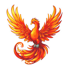 Obraz premium Majestic phoenix rising from the ashes with fiery plumage and wings spread wide sticker design, rebirth.