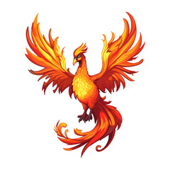Majestic phoenix rising from the ashes with fiery plumage and wings spread wide sticker design, rebirth.