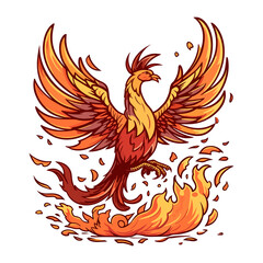 Fototapeta premium Majestic phoenix rising from the ashes with fiery plumage and wings spread wide sticker design, rebirth.