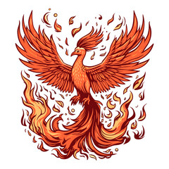 Obraz premium Majestic phoenix rising from the ashes with fiery plumage and wings spread wide sticker design, rebirth.