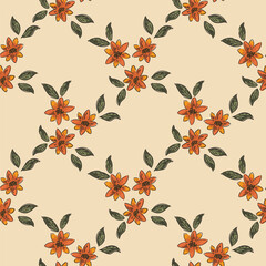 Poinsettia flowers placed in a lattice pattern in a christmas palette of cream,green,orange forming seamless vector pattern. Great for homedecor,fabric,wallpaper,giftwrap,stationery,packaging.