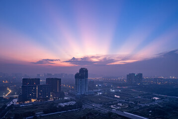 Naklejka na ściany i meble Sunrise in Saigon, Ho Chi Minh city, Vietnam