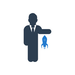 Business Startup Icon. With Businessman and Rocket Symbols. Editable Flat Vector Illustration.