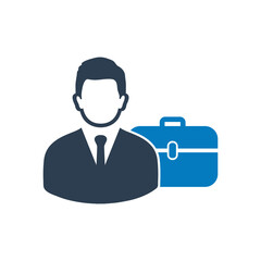 Career Icon. With Businessman and Briefcase Symbols. Editable Flat Vector Illustration.