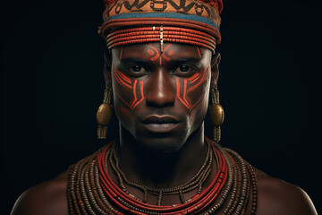 Portrait of an adult strong man of a traditional primitive African tribe