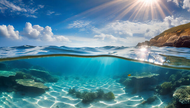 Serene Sea and Sunny Sky in Split View