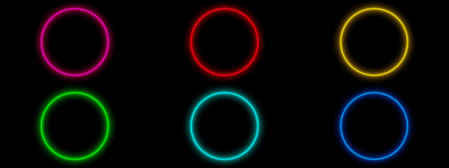 Night advertising circle sign neon frame on black background. 3d rendering