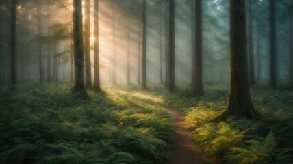 The Enchanting Charm of a Morning Mystical Forest, Generative AI