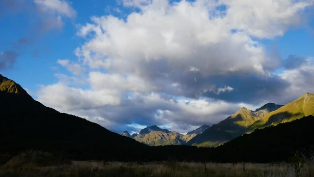 timelapse of clouds over remote mountains of New Zealand