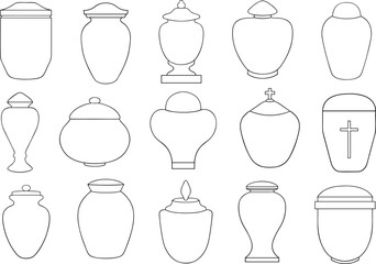 Illustration of different funeral cremation urns isolated on white - obrazy, fototapety, plakaty