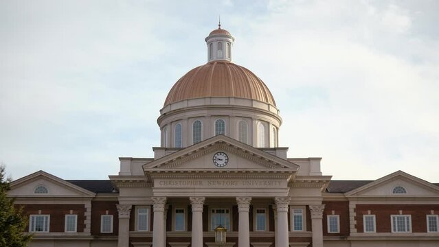 Cinematic Slow Motion Upward Pan Of Christopher Newport Hall At CNU In Newport News, Virginia