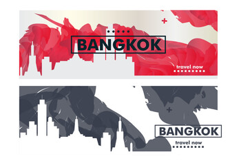 Obraz premium Thailand Bangkok city banner pack with abstract shapes of skyline, cityscape, landmark. Travel vector horizontal illustration layout set for brochure, website, page, presentation, header, footer