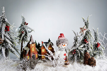 snowman and christmas tree, christmas decoration