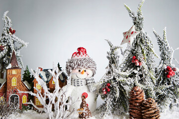 snowman and christmas tree, christmas decoration