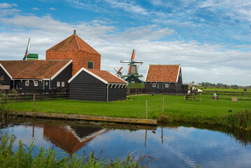 Naklejka na ściany i meble Windmills of Zaanse Schans town in Zaanstad