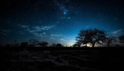 Naklejka premium Night sky reveals the beauty of nature mysterious star filled landscape generated by AI