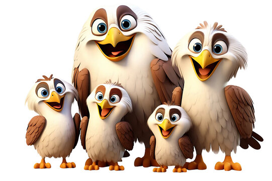 3d cute cartoon eagle family clipart sublimation png