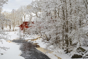 Running water in a wintry landscape