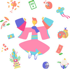 正月に買い物を楽しむ男性