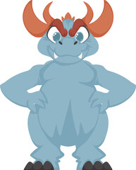 Mystical, fabulous funny blue dinosaur. Cartoon style