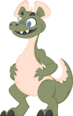 Mystical, fabulous funny green dinosaur. Cartoon style