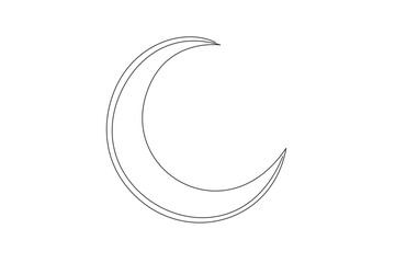 Obraz premium Single continuous line drawing the crescent moon is clearly visible and shining. Has the meaning of the spirit of renewal. Also on top of the mosque dome. Galaxy. One line design vector illustration