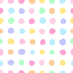 Bold naive playful Brush Dots seamless pattern. Messy sketch wallpaper print. Doodle contemporary backgrounds for kids. Swiss design aesthetic with dry brush textures in bright childish colors.