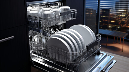 Dishwasher in the interior of a modern kitchen