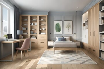 Modern bedroom with loft / 3D rendered image