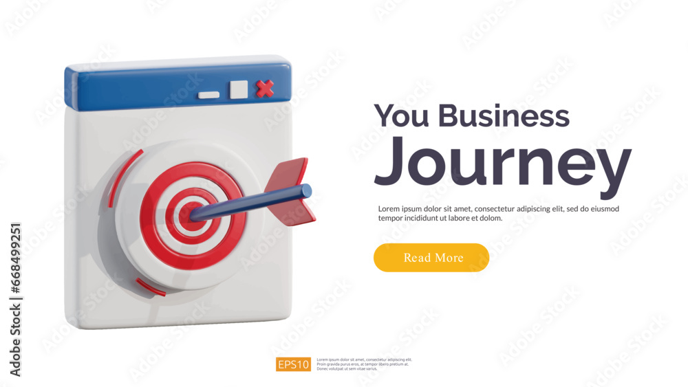 Poster digital target success strategy with an arrow aim on website browser. seo online virtual audience go