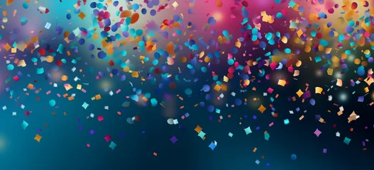 Fotobehang Glittering confetti showering down, vibrant colors everywhere, celebration in the air.  Abstract bokeh Background defocused lights sparkle, glitter, AI Generative © hamzarao