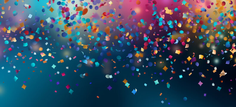 Glittering confetti showering down, vibrant colors everywhere, celebration in the air. 
Abstract bokeh Background defocused lights sparkle, glitter, AI Generative