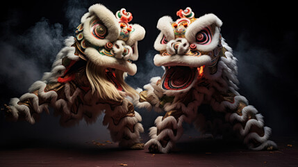 Obraz na płótnie Canvas lion dance in Chinese cultures